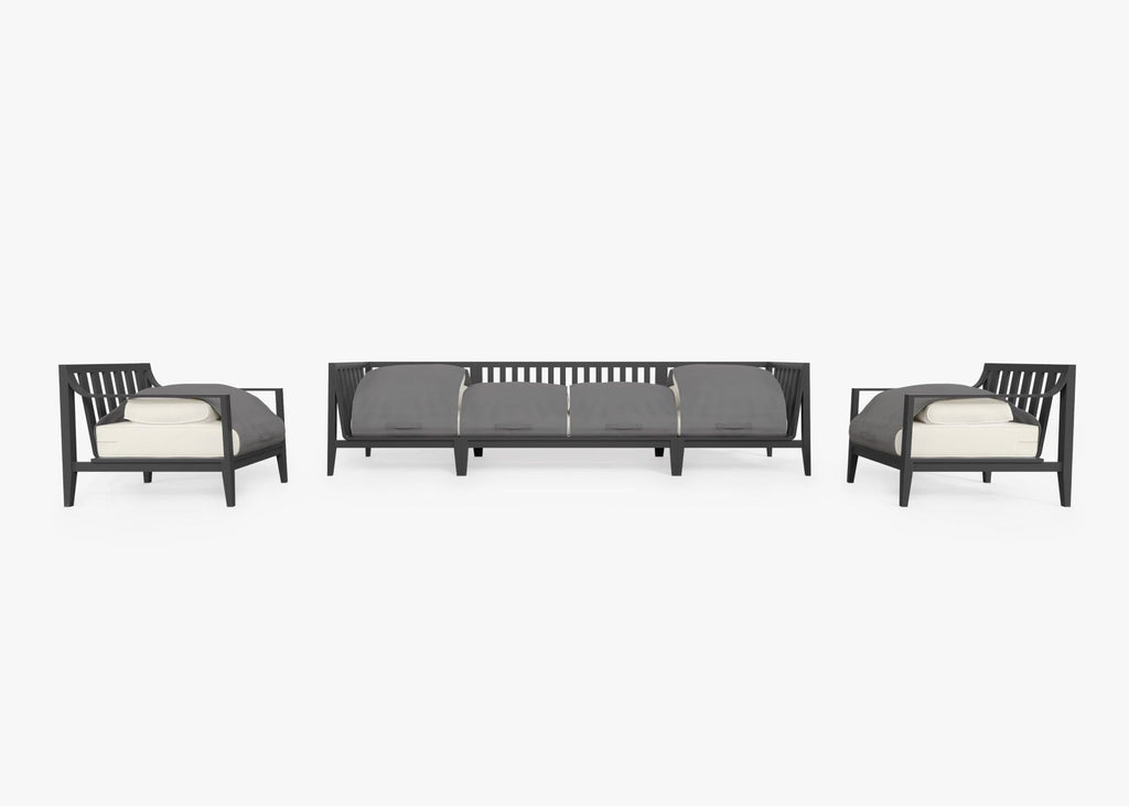 Canapé d'extérieur en aluminium anthracite avec fauteuils - 6 places