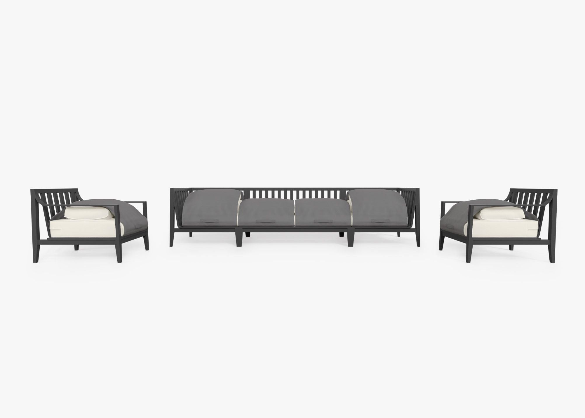 Canapé d'extérieur en aluminium anthracite avec fauteuils - 6 places