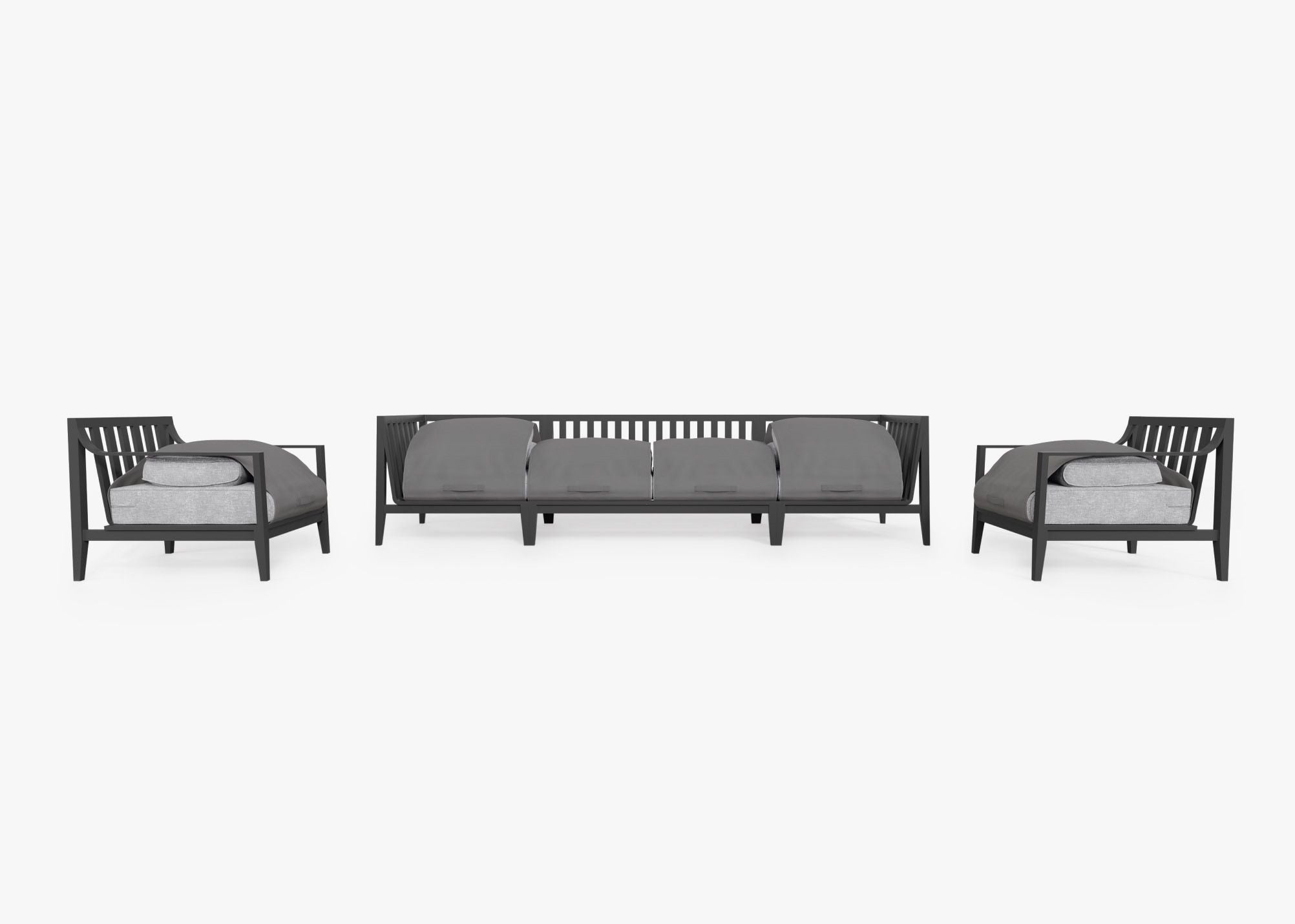 Canapé d'extérieur en aluminium anthracite avec fauteuils - 6 places