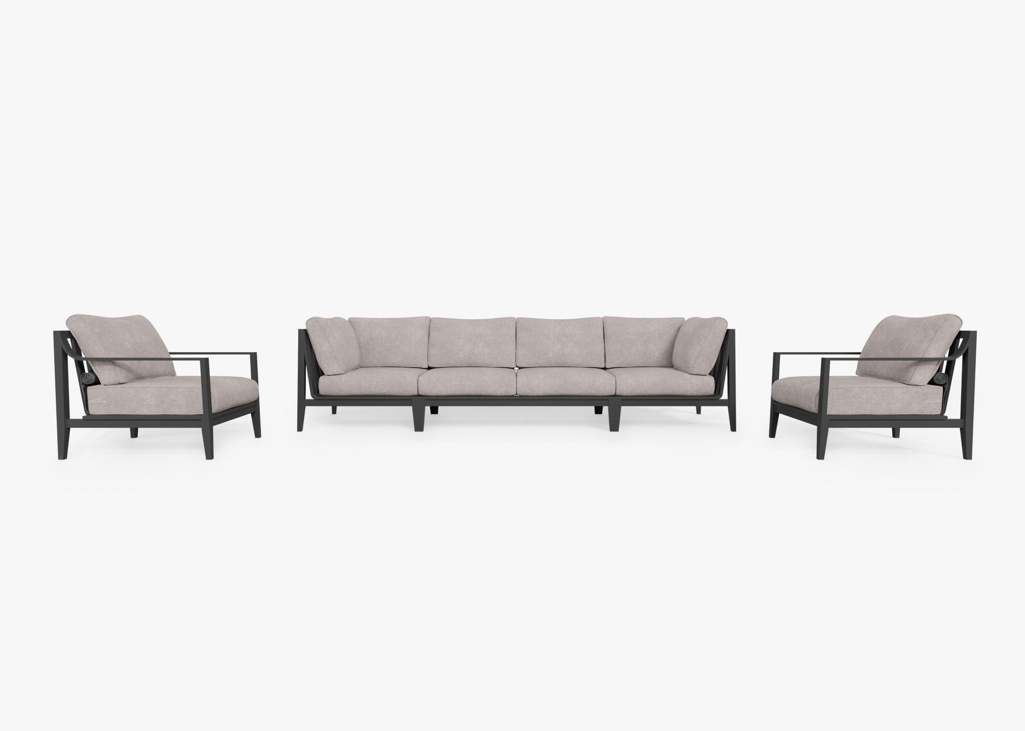 Canapé d'extérieur en aluminium anthracite avec fauteuils - 6 places