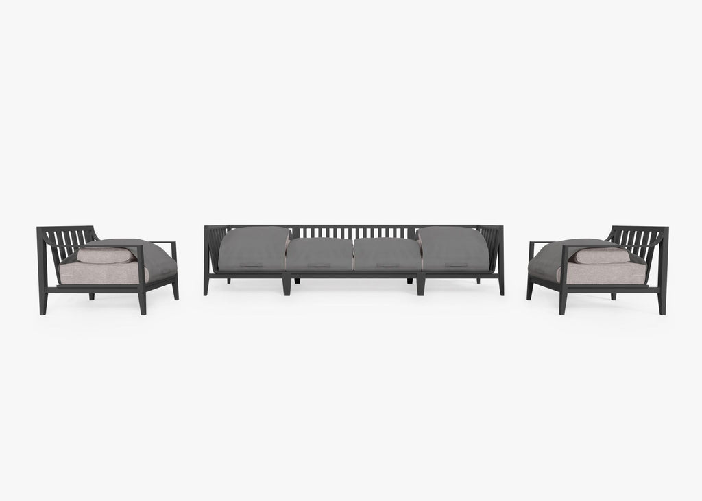 Canapé d'extérieur en aluminium anthracite avec fauteuils - 6 places