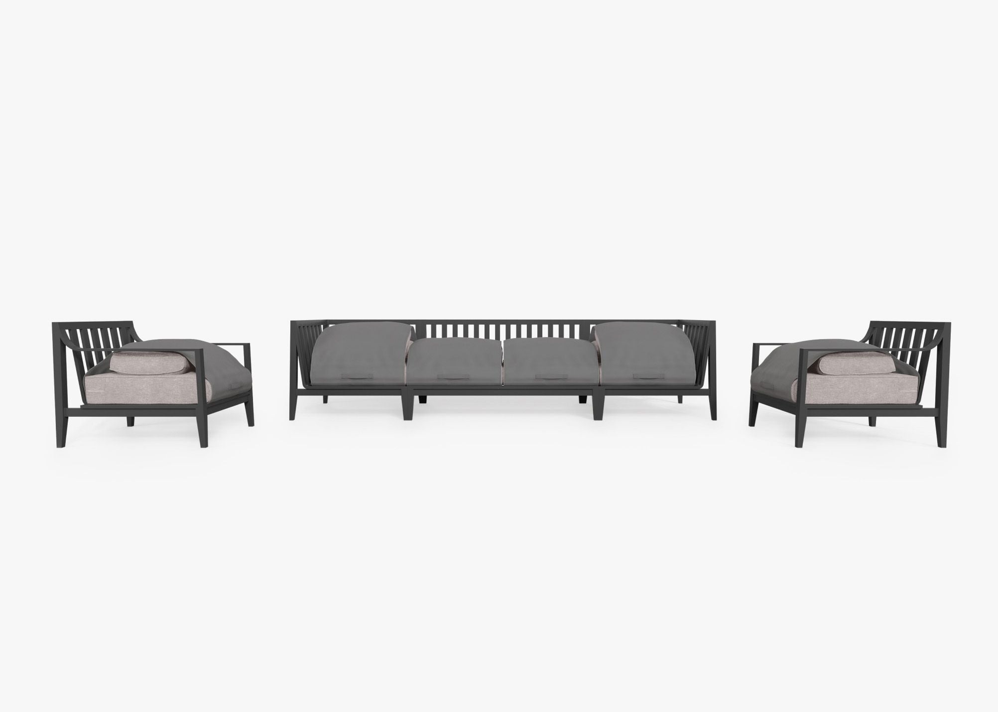 Canapé d'extérieur en aluminium anthracite avec fauteuils - 6 places