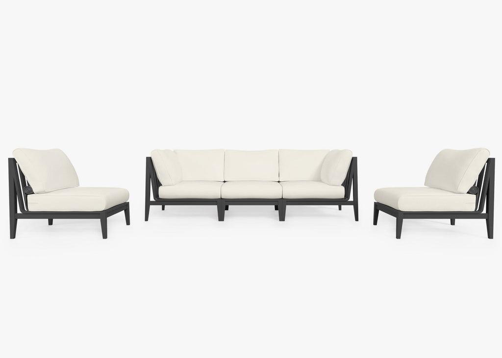 Canapé d'extérieur en aluminium anthracite avec fauteuils sans accoudoirs - 5 places