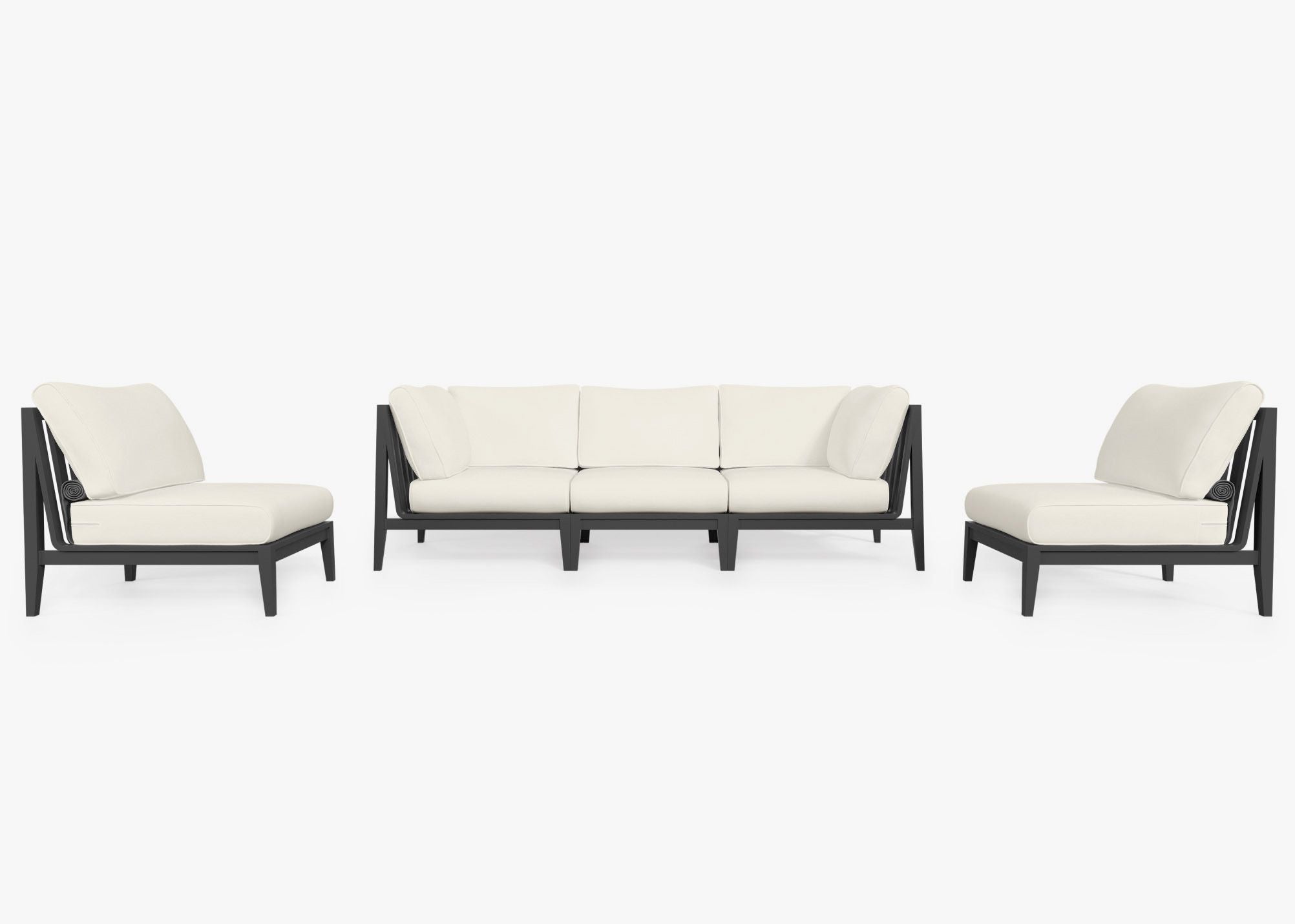 Canapé d'extérieur en aluminium anthracite avec fauteuils sans accoudoirs - 5 places