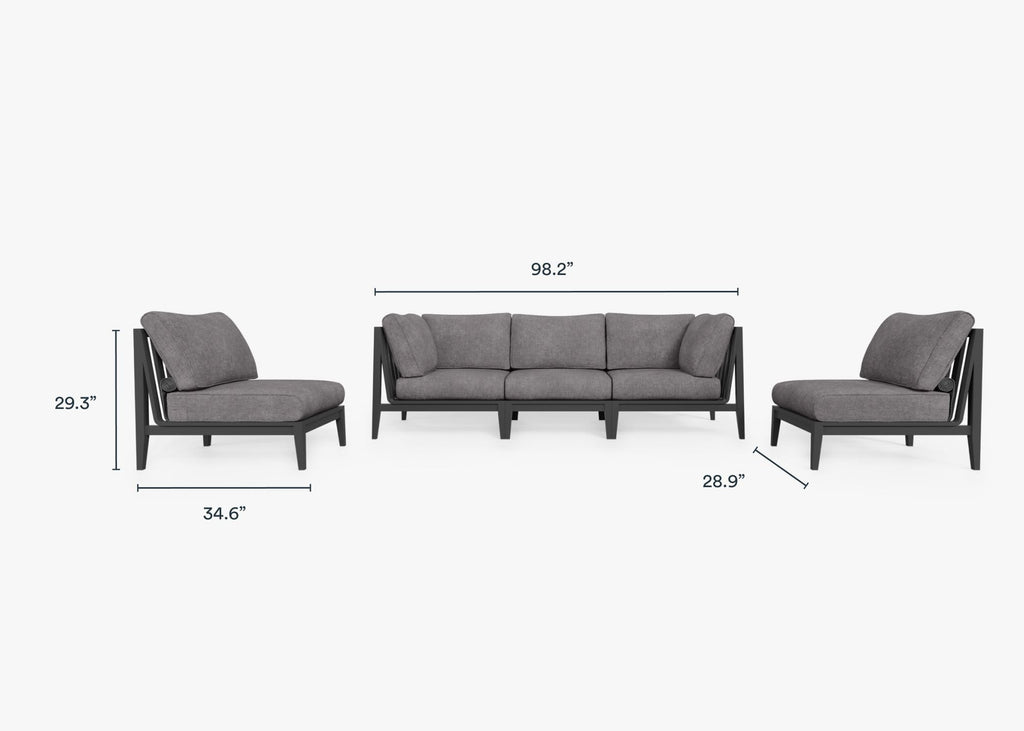 Canapé d'extérieur en aluminium anthracite avec fauteuils sans accoudoirs - 5 places