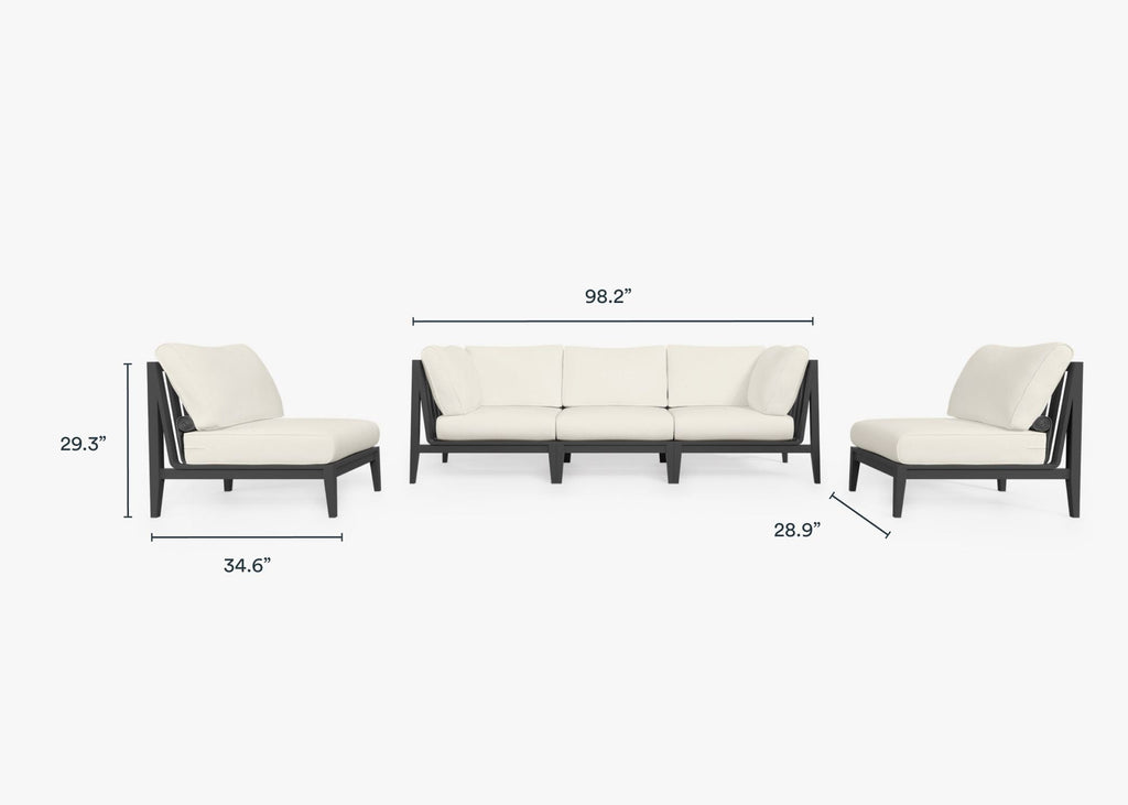Canapé d'extérieur en aluminium anthracite avec fauteuils sans accoudoirs - 5 places