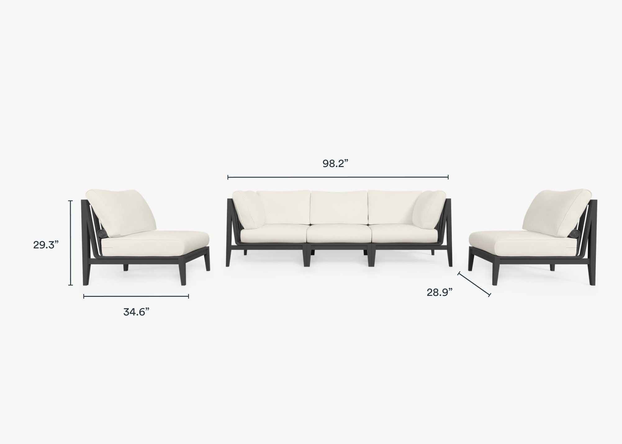 Canapé d'extérieur en aluminium anthracite avec fauteuils sans accoudoirs - 5 places