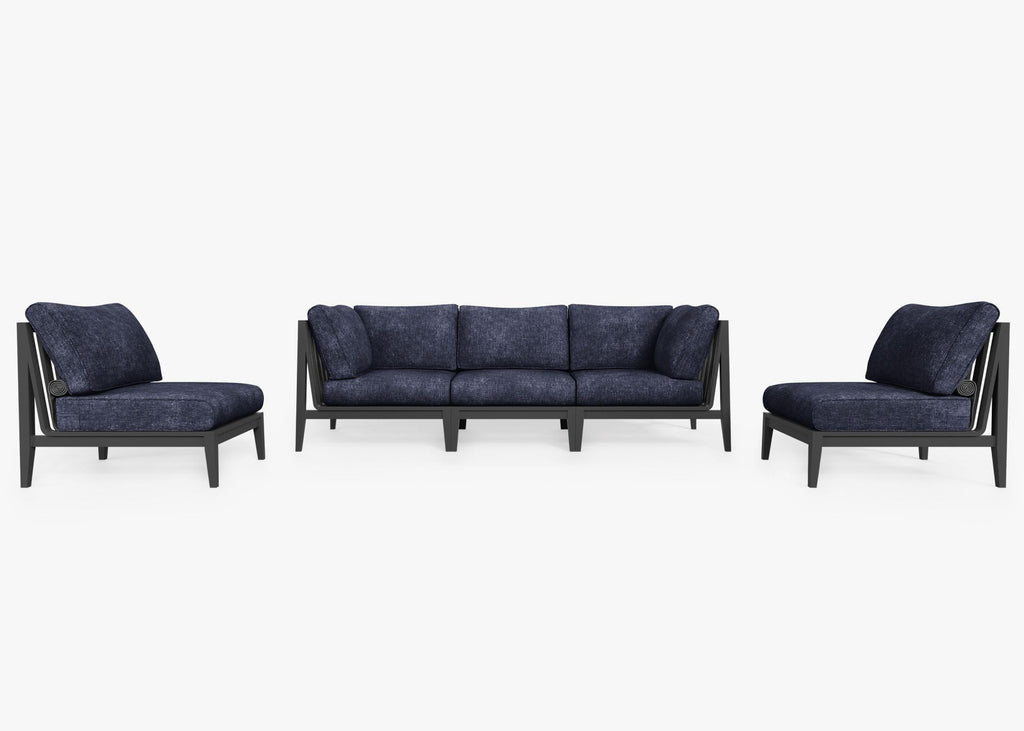 Canapé d'extérieur en aluminium anthracite avec fauteuils sans accoudoirs - 5 places