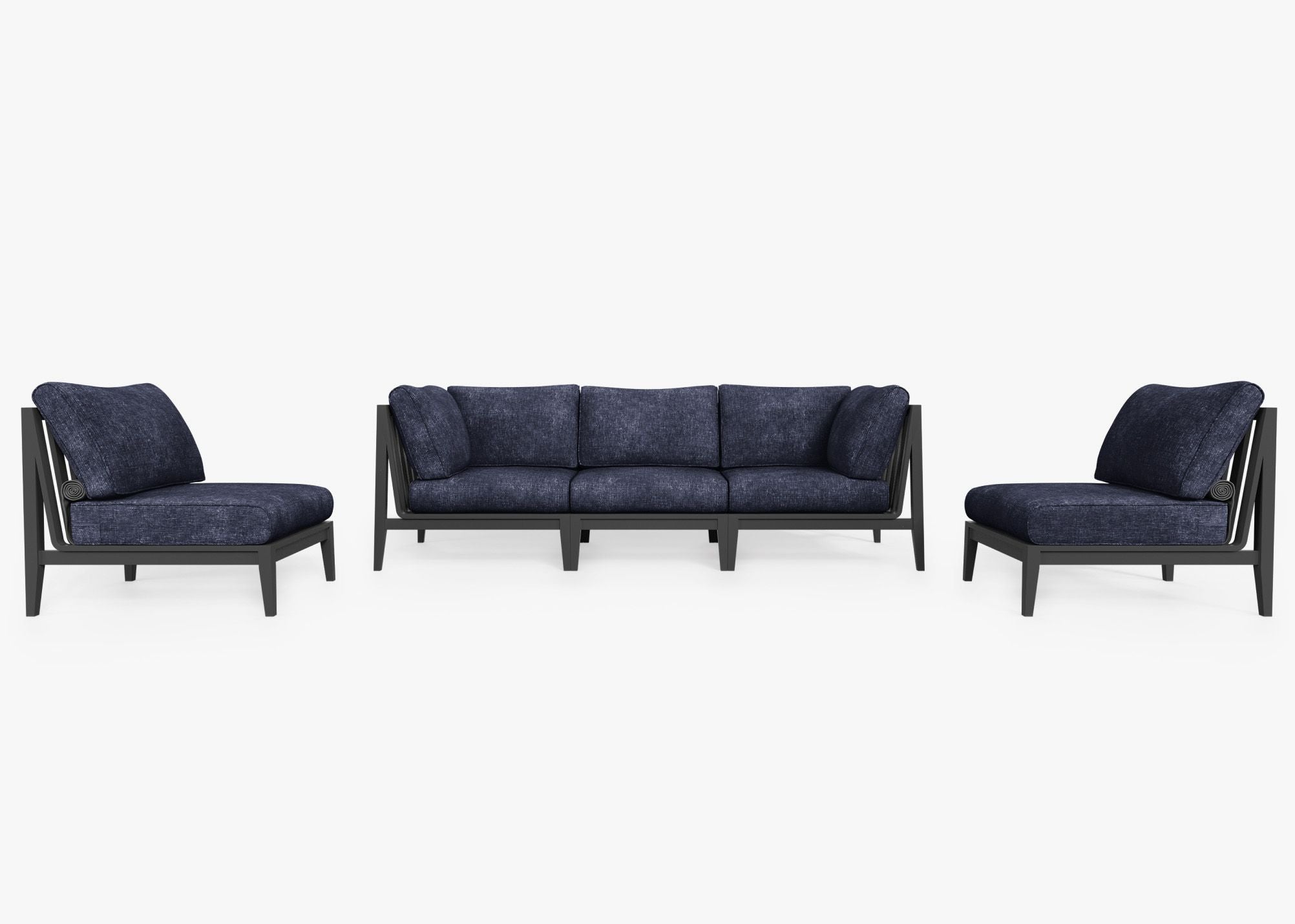 Canapé d'extérieur en aluminium anthracite avec fauteuils sans accoudoirs - 5 places