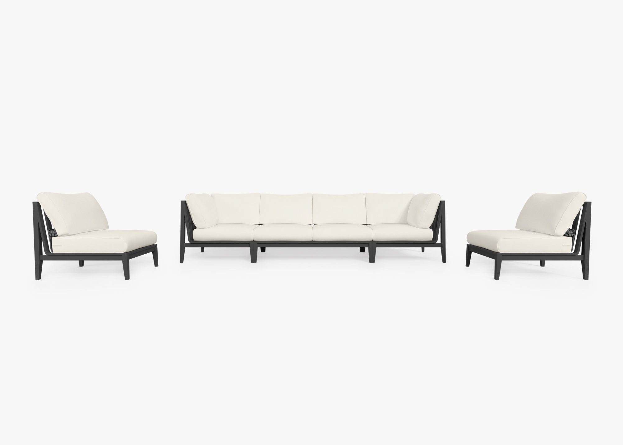 Canapé d'extérieur en aluminium anthracite avec fauteuils sans accoudoirs - 6 places