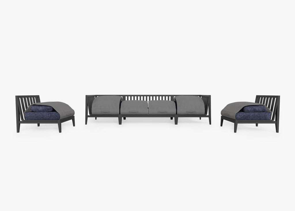 Canapé d'extérieur en aluminium anthracite avec fauteuils sans accoudoirs - 6 places