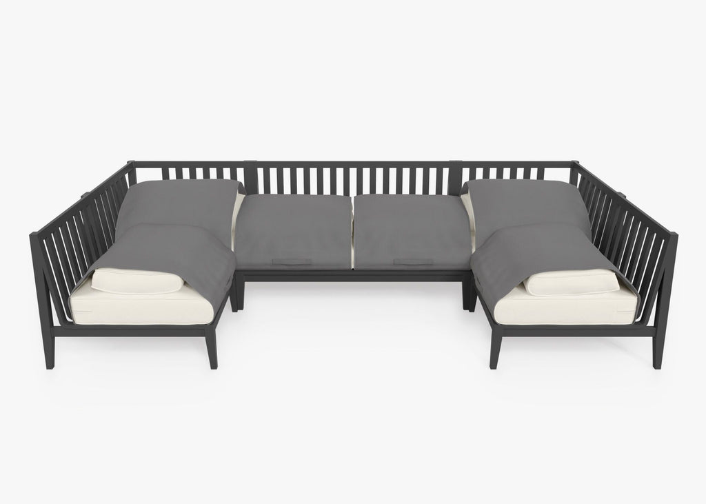 Canapé d'angle d'extérieur en aluminium anthracite en forme de U - 6 places