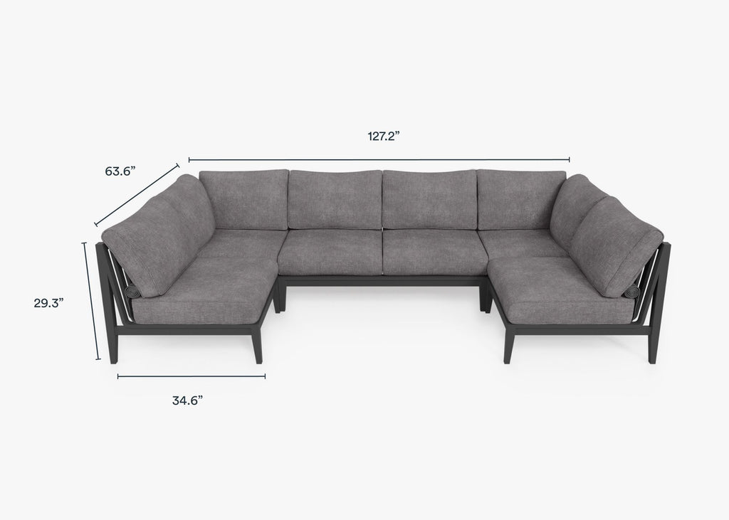 Canapé d'angle d'extérieur en aluminium anthracite en forme de U - 6 places