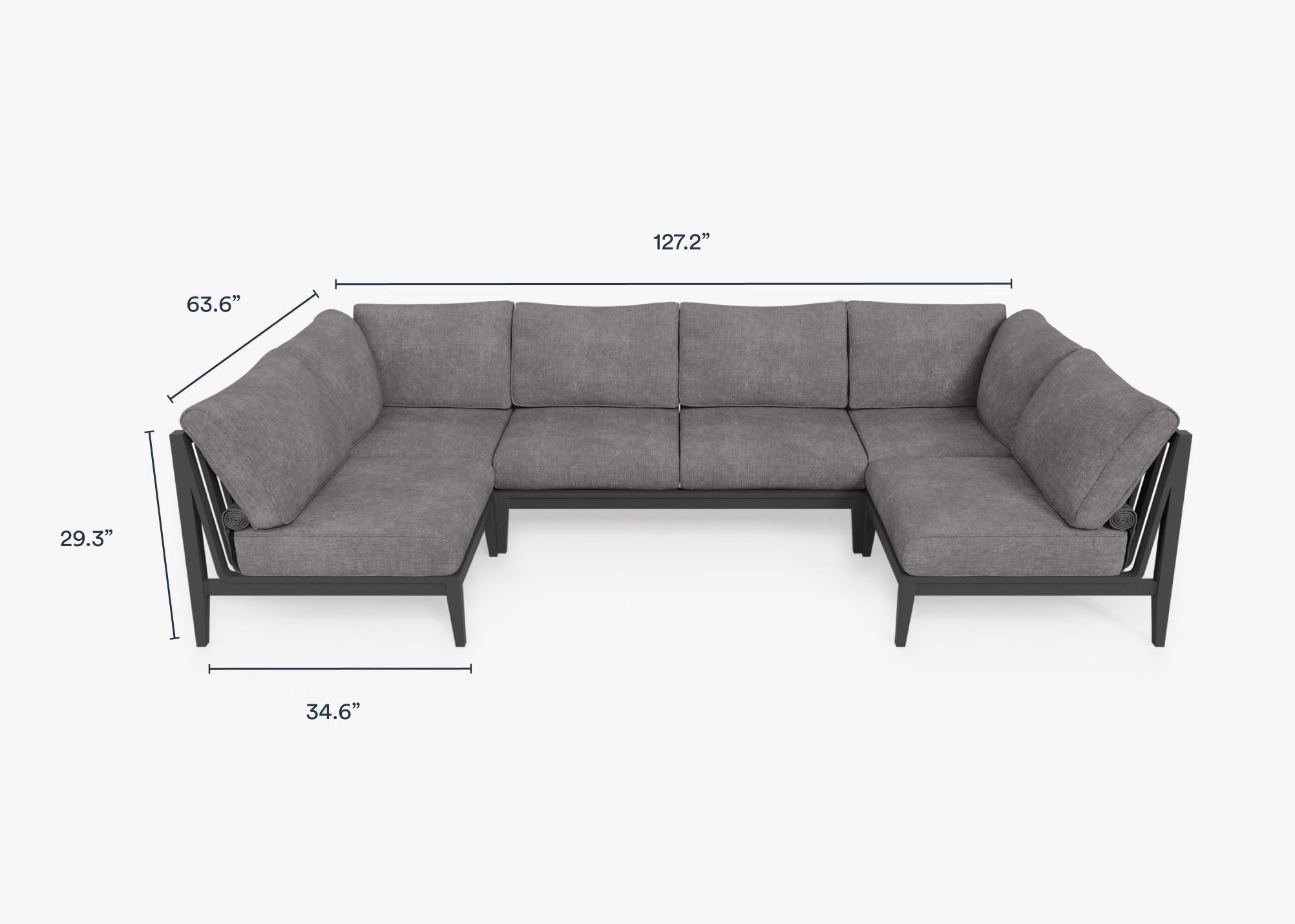 Canapé d'angle d'extérieur en aluminium anthracite en forme de U - 6 places