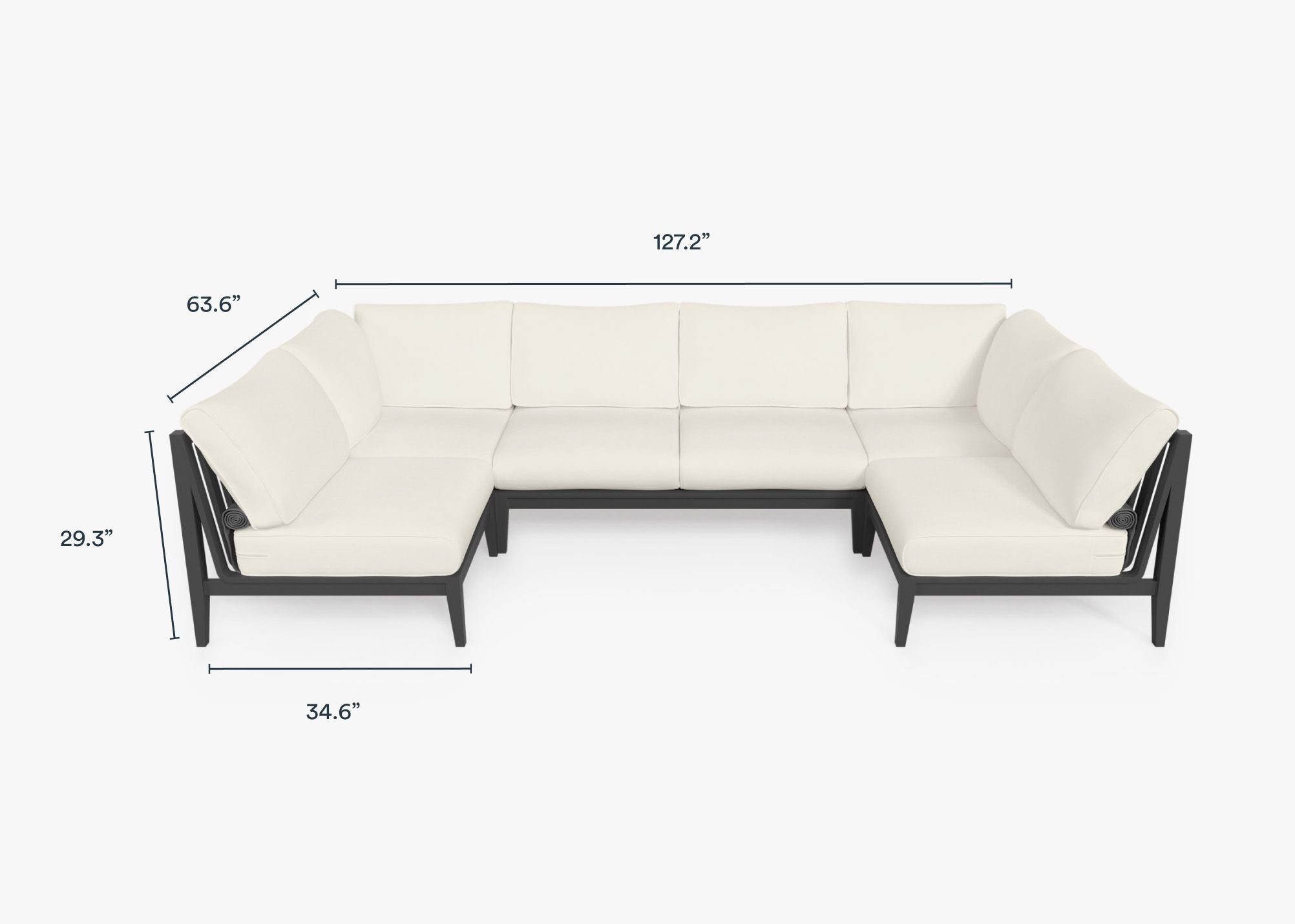 Canapé d'angle d'extérieur en aluminium anthracite en forme de U - 6 places
