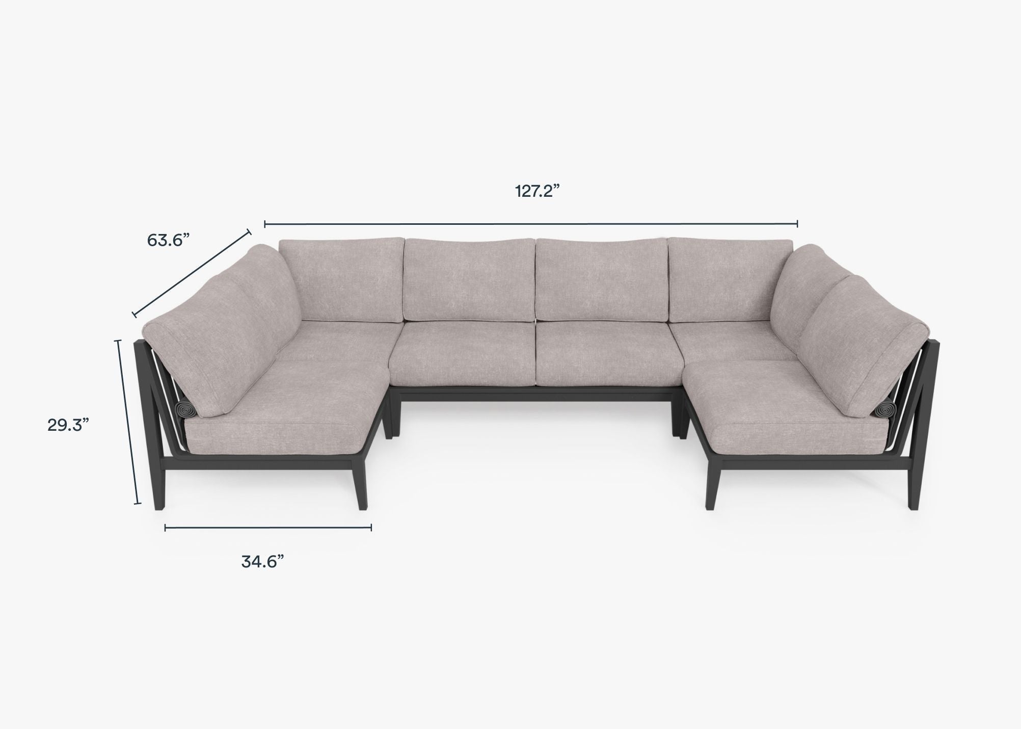 Canapé d'angle d'extérieur en aluminium anthracite en forme de U - 6 places