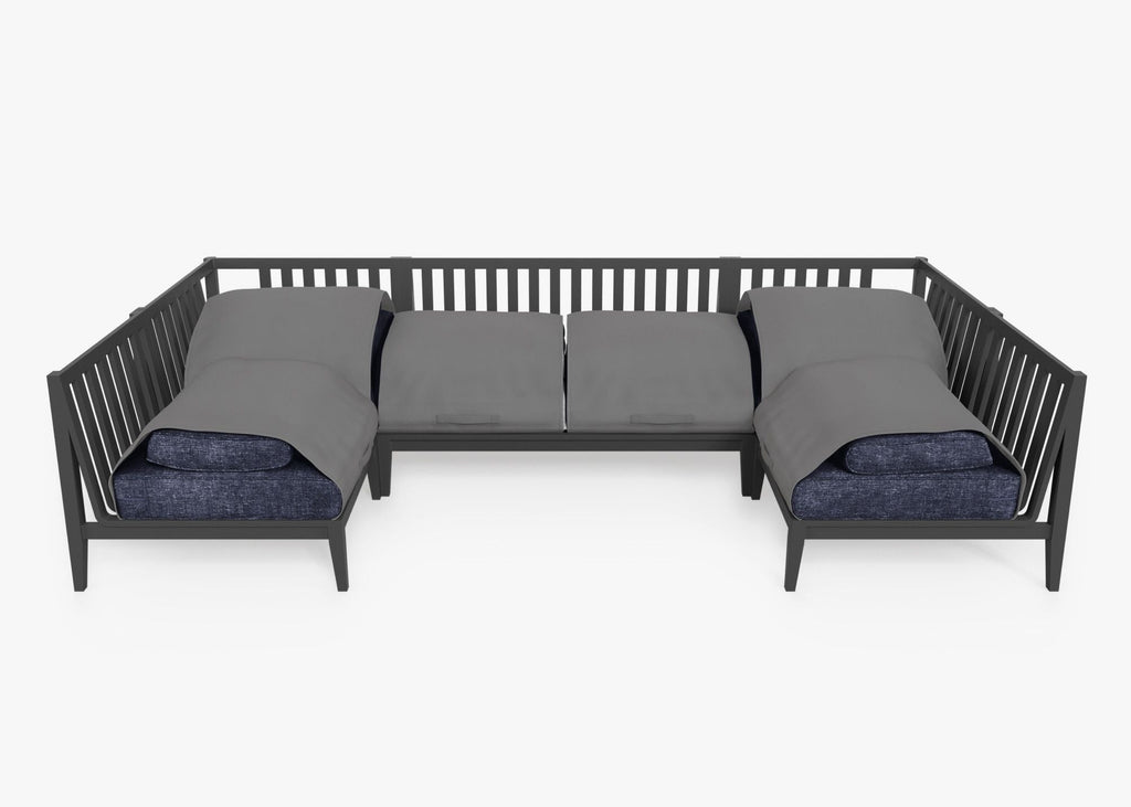 Canapé d'angle d'extérieur en aluminium anthracite en forme de U - 6 places