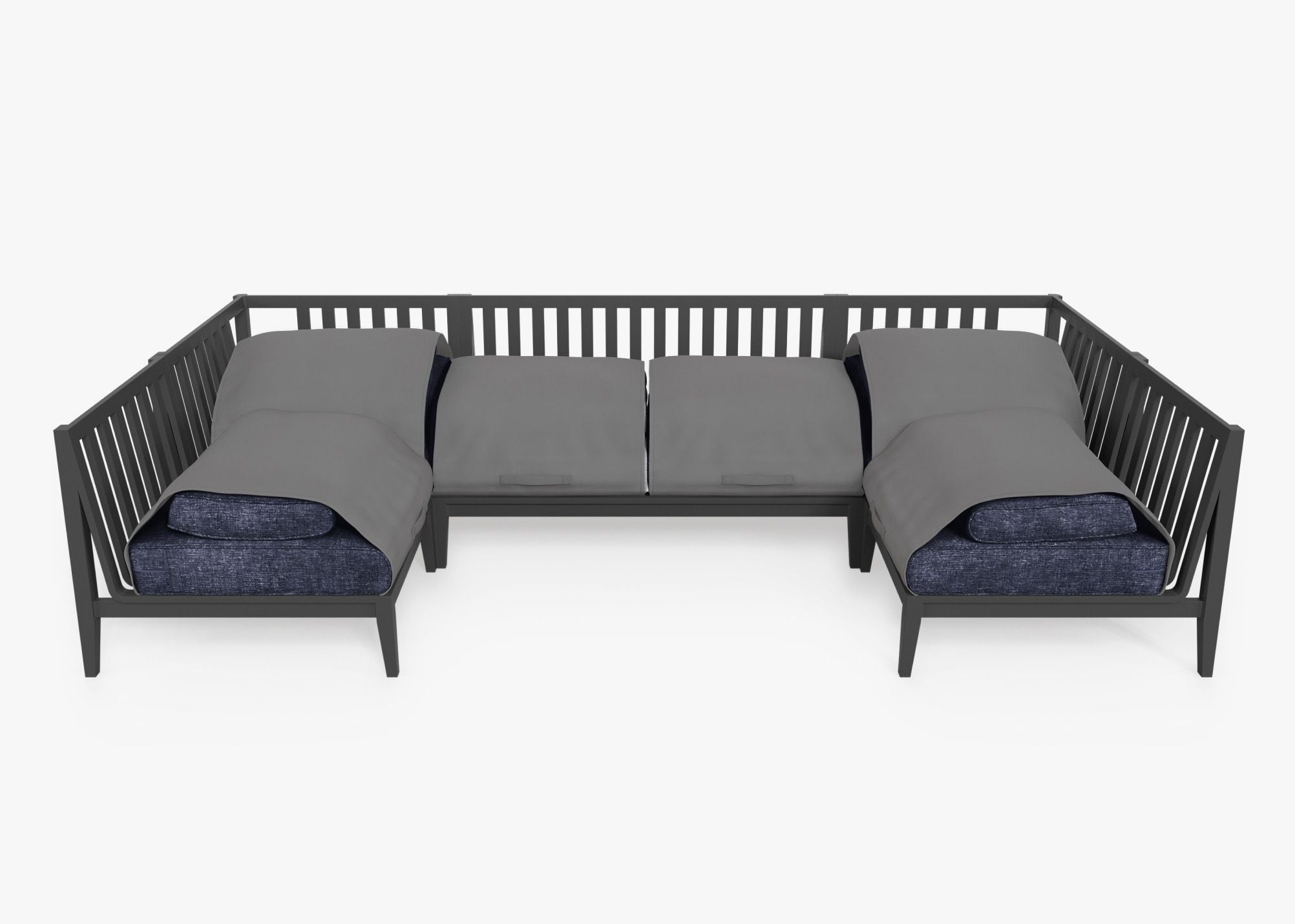 Canapé d'angle d'extérieur en aluminium anthracite en forme de U - 6 places