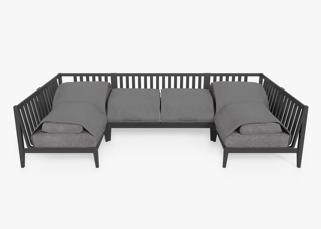 Canapé d'angle d'extérieur en aluminium anthracite en forme de U - 6 places