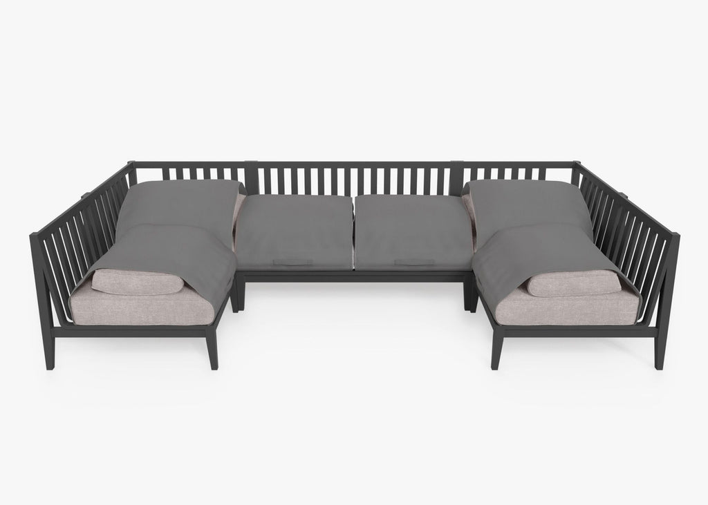 Canapé d'angle d'extérieur en aluminium anthracite en forme de U - 6 places