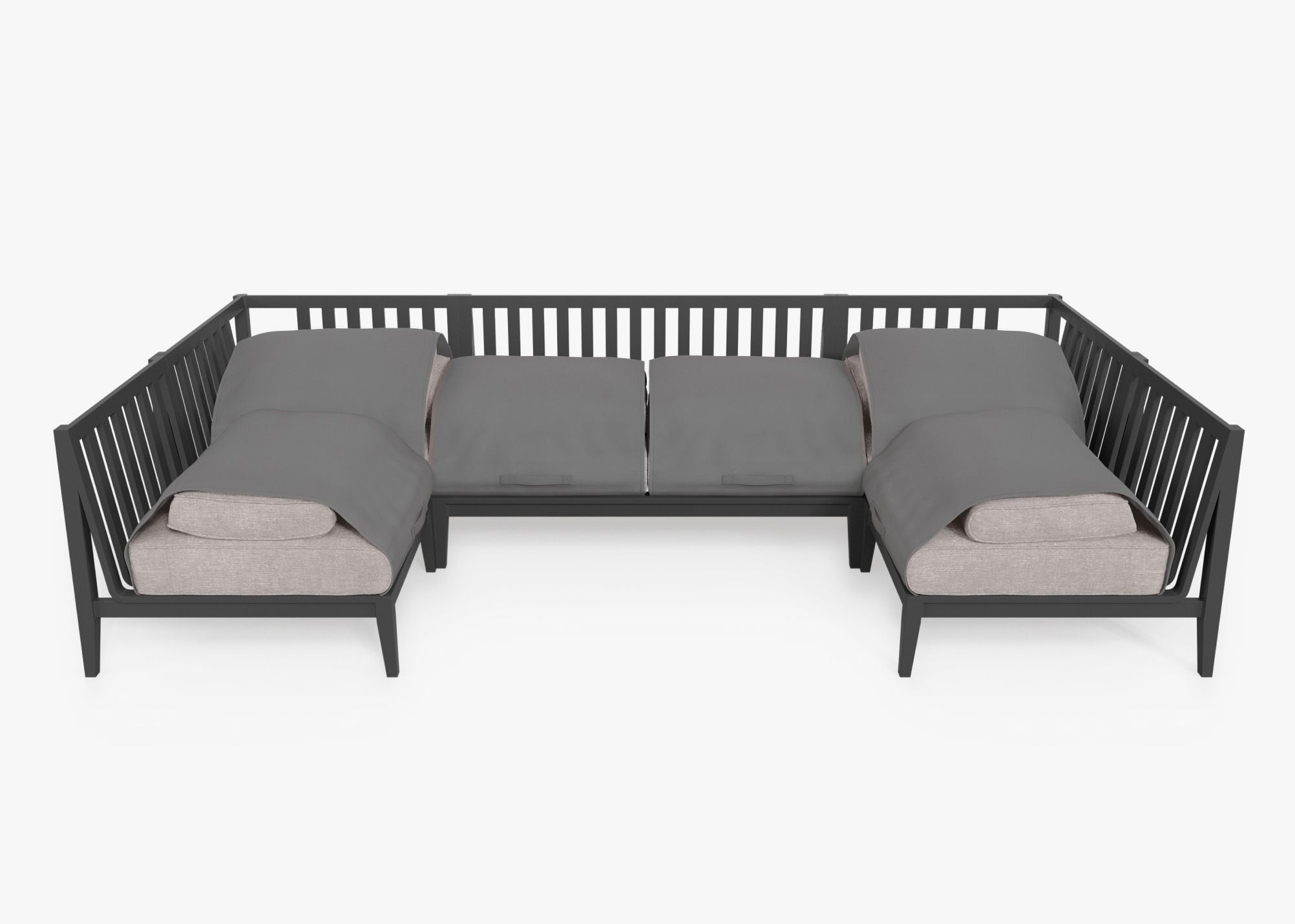 Canapé d'angle d'extérieur en aluminium anthracite en forme de U - 6 places