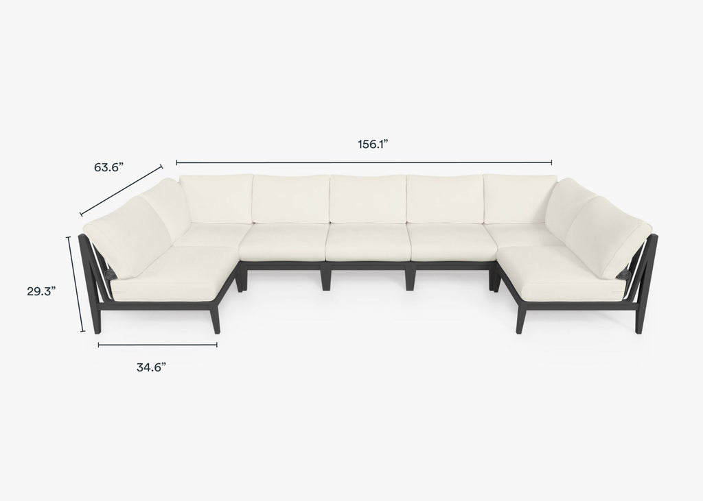 Canapé d'angle extérieur en aluminium anthracite en forme de U - 7 places