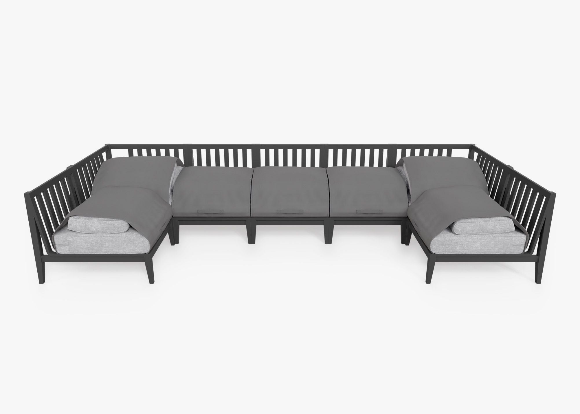 Canapé d'angle extérieur en aluminium anthracite en forme de U - 7 places