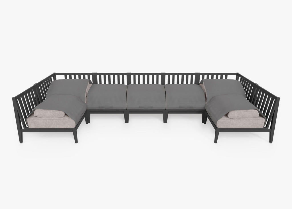 Canapé d'angle extérieur en aluminium anthracite en forme de U - 7 places