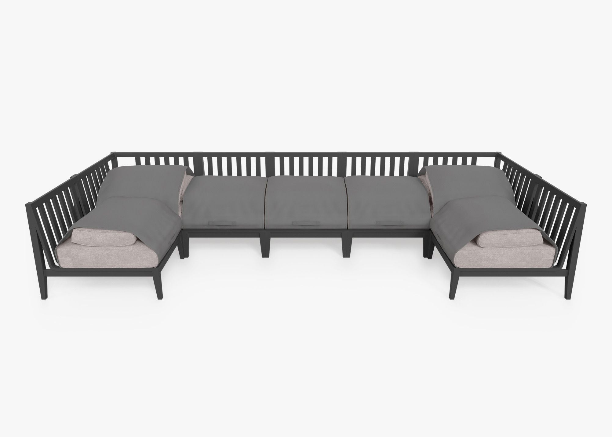 Canapé d'angle extérieur en aluminium anthracite en forme de U - 7 places