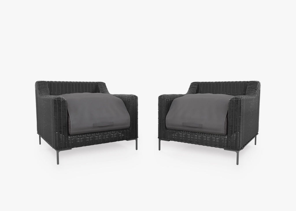 Ensemble de conversation de fauteuil d'extérieur en osier noir