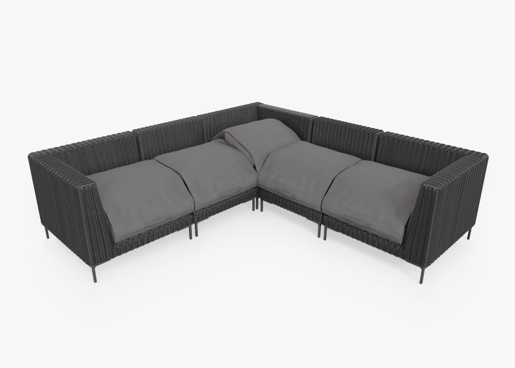 Canapé d'angle d'extérieur en résine tressée noire - 5 places