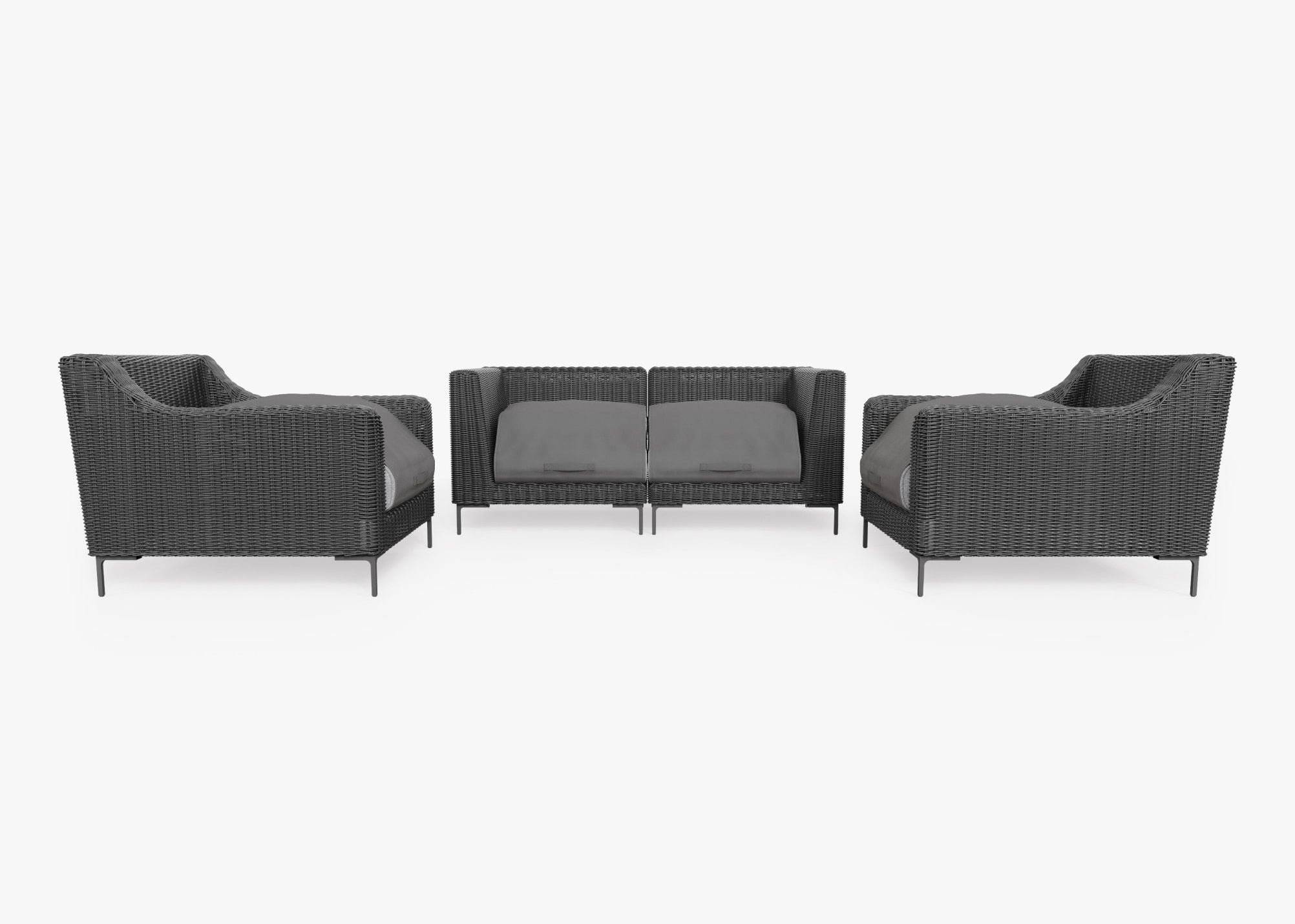 Canapé d'extérieur 4 places en osier noir avec fauteuils