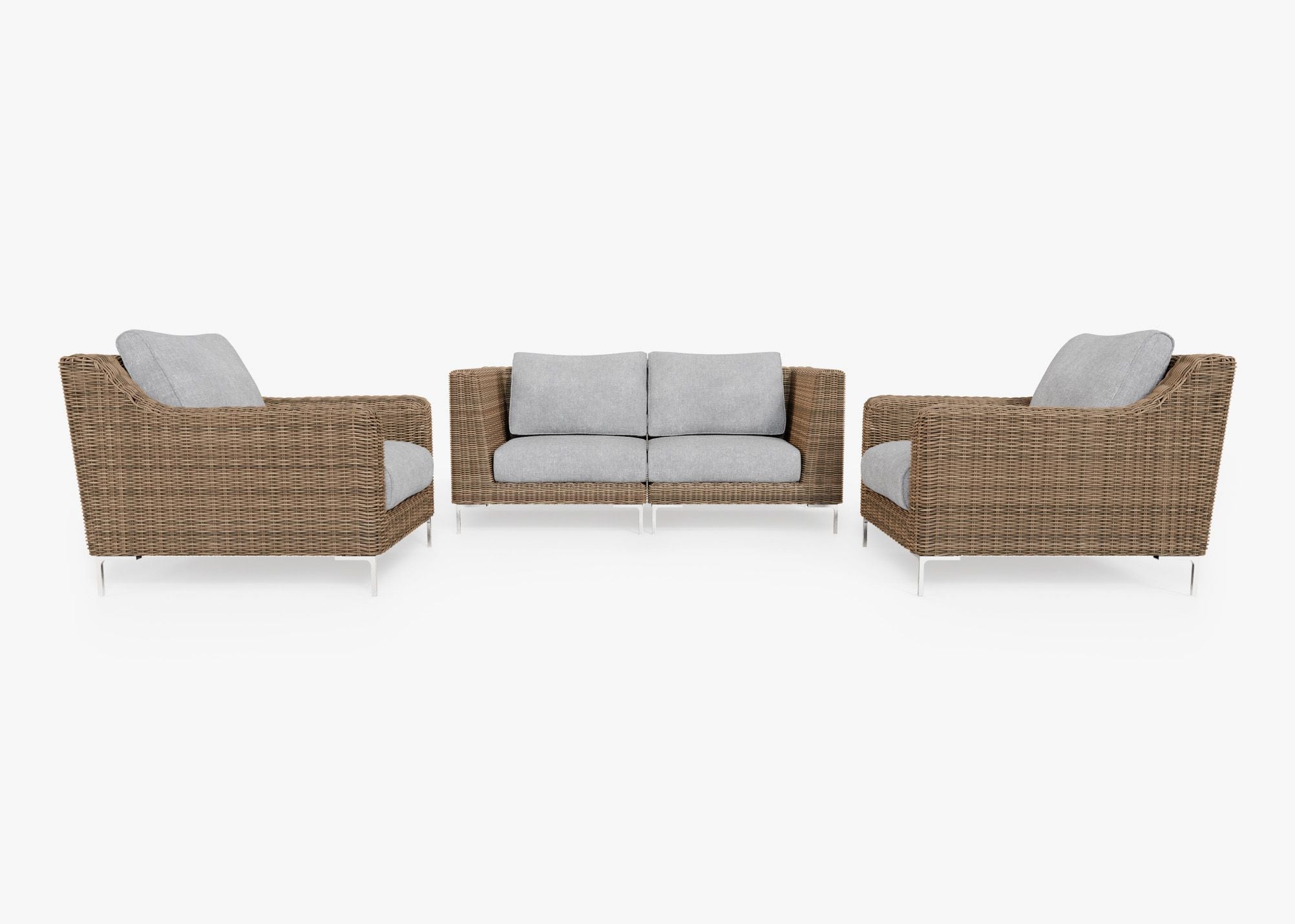 Canapé d'extérieur 4 places en osier marron avec fauteuils