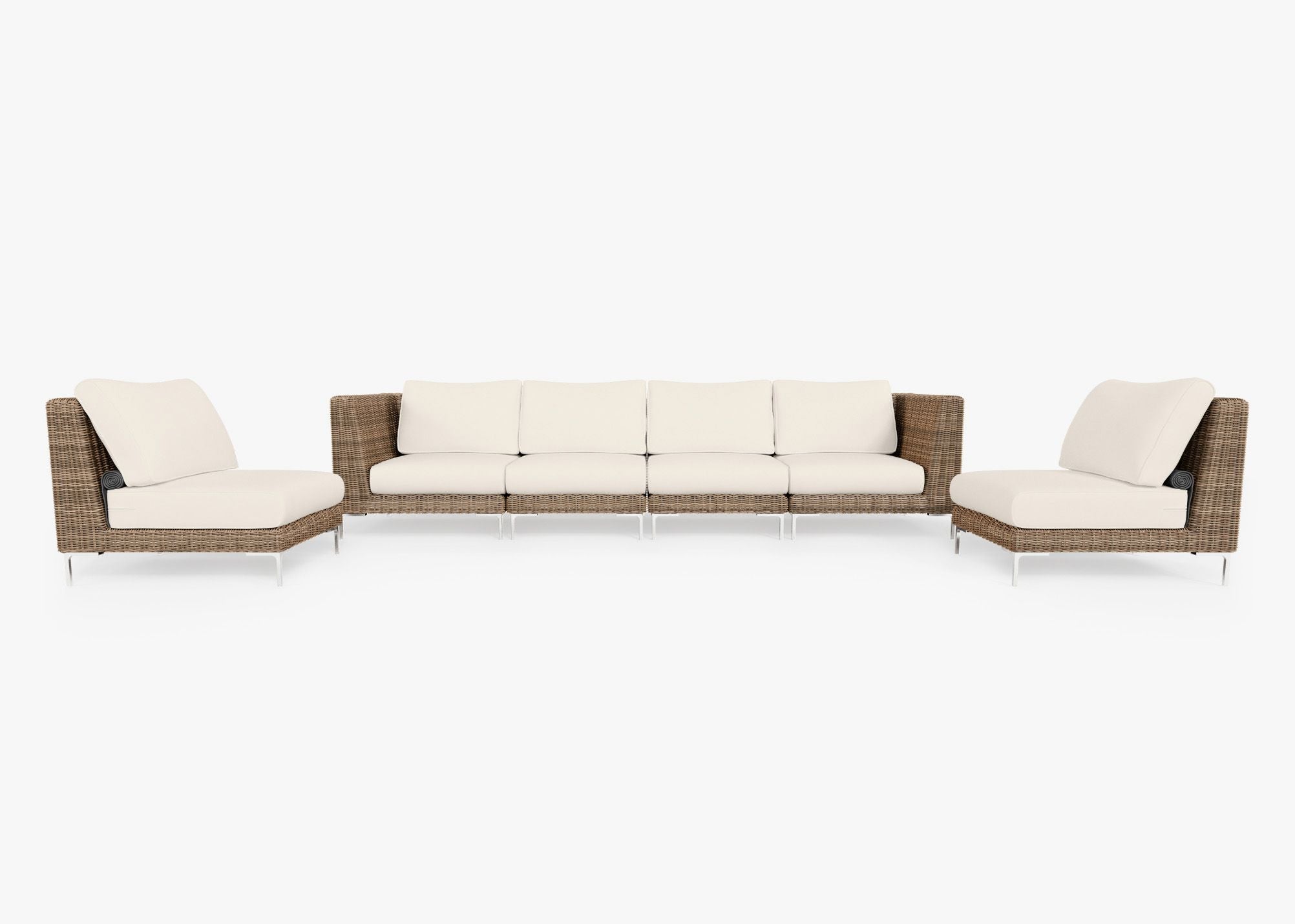 Canapé d'extérieur en osier marron avec fauteuils sans accoudoirs - 6 places