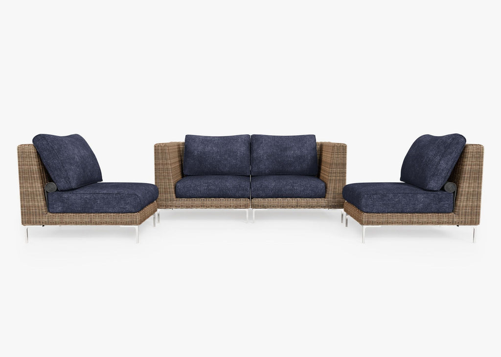 Canapé d'extérieur 4 places en osier marron avec fauteuils sans accoudoirs