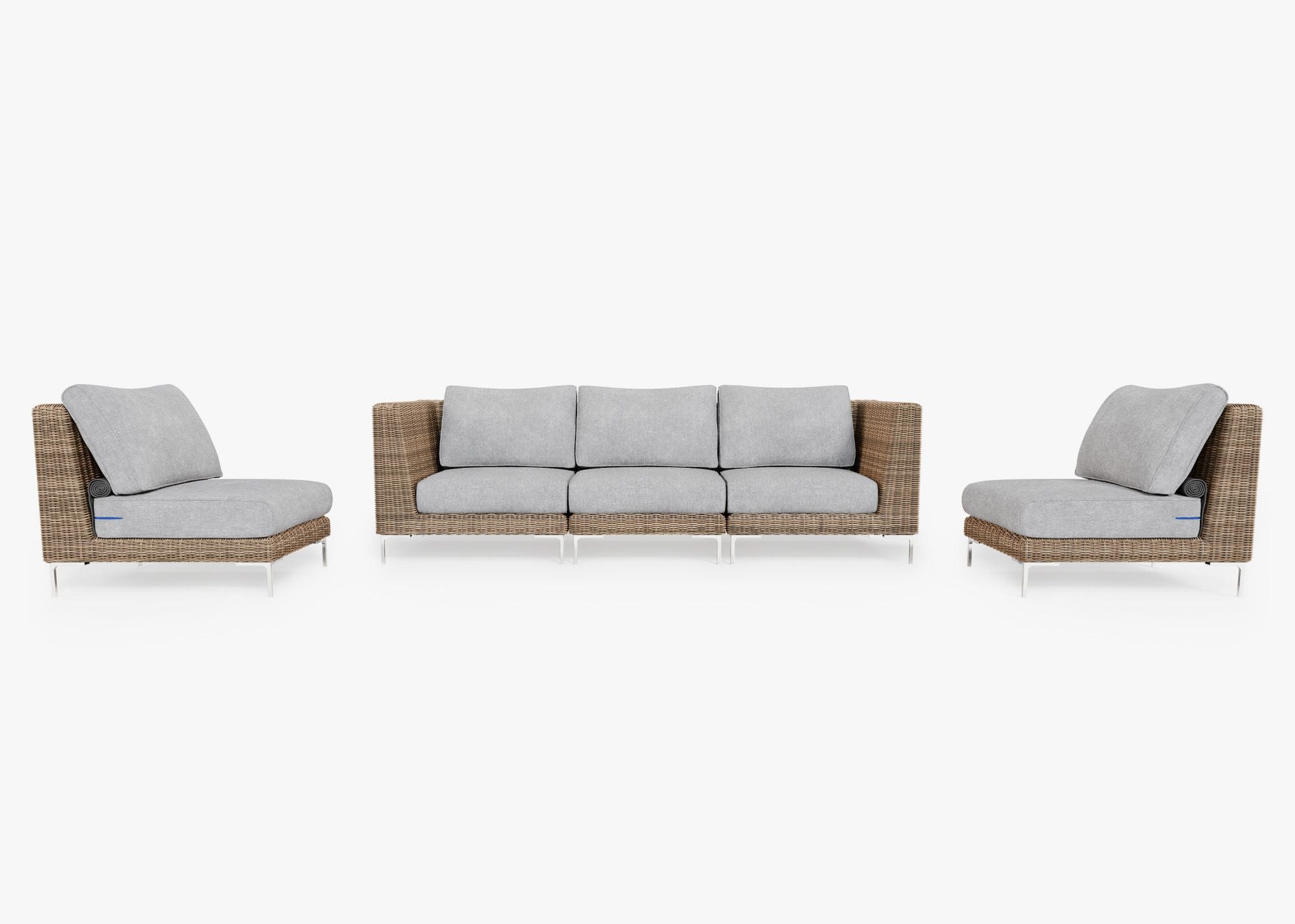 Canapé d'extérieur en osier marron avec fauteuils sans accoudoirs - 5 places