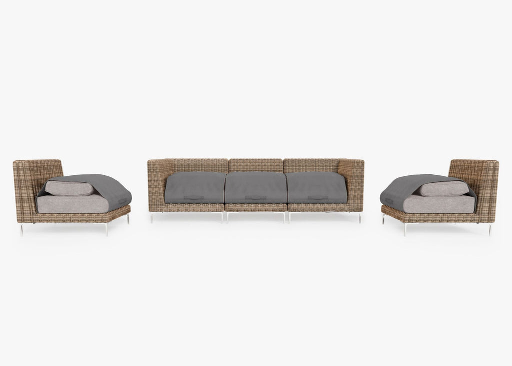 Canapé d'extérieur en osier marron avec fauteuils sans accoudoirs - 5 places