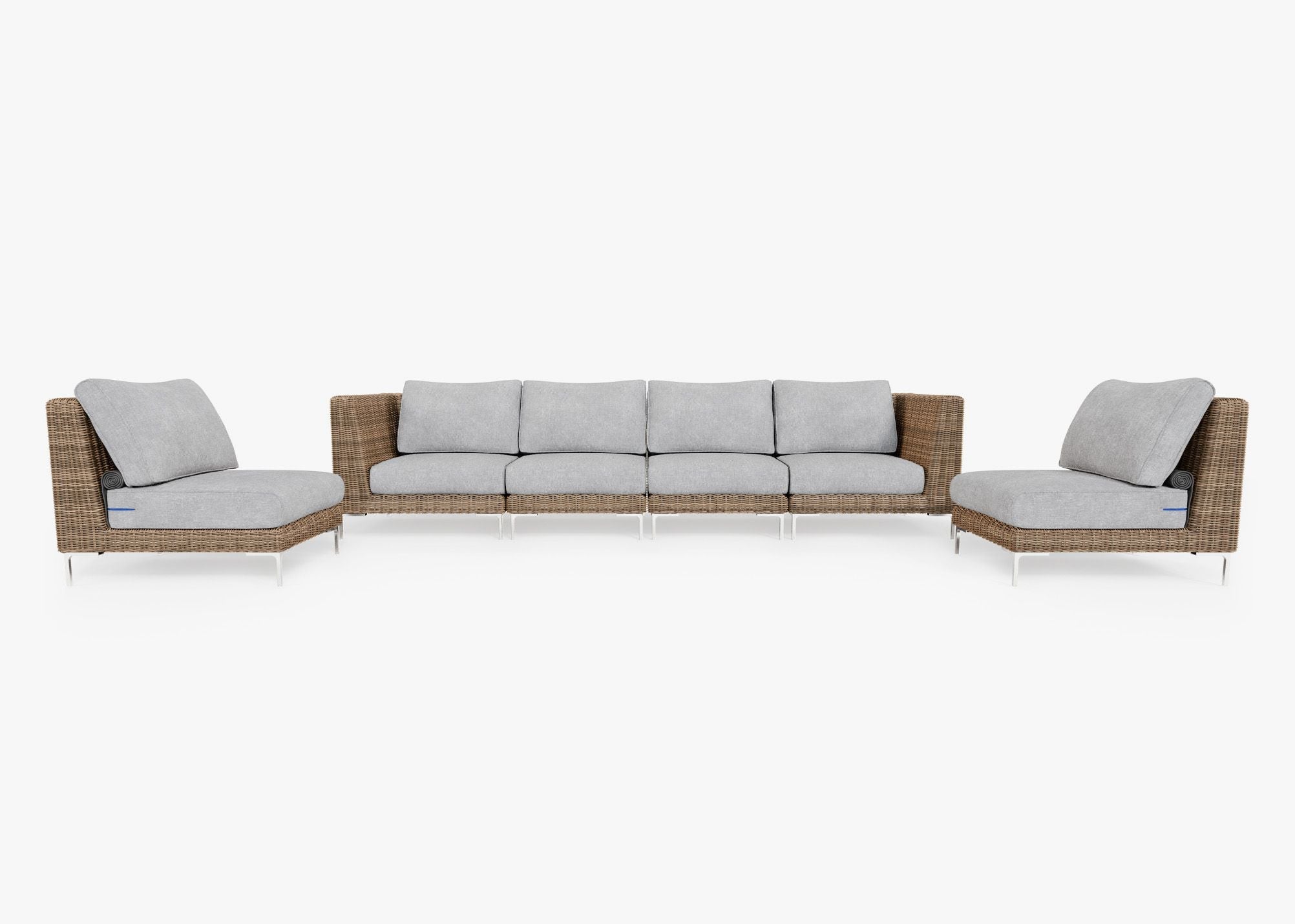 Canapé d'extérieur en osier marron avec fauteuils sans accoudoirs - 6 places