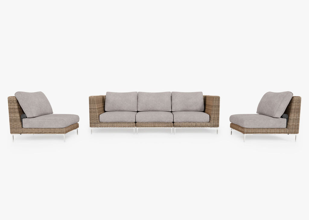 Canapé d'extérieur en osier marron avec fauteuils sans accoudoirs - 5 places