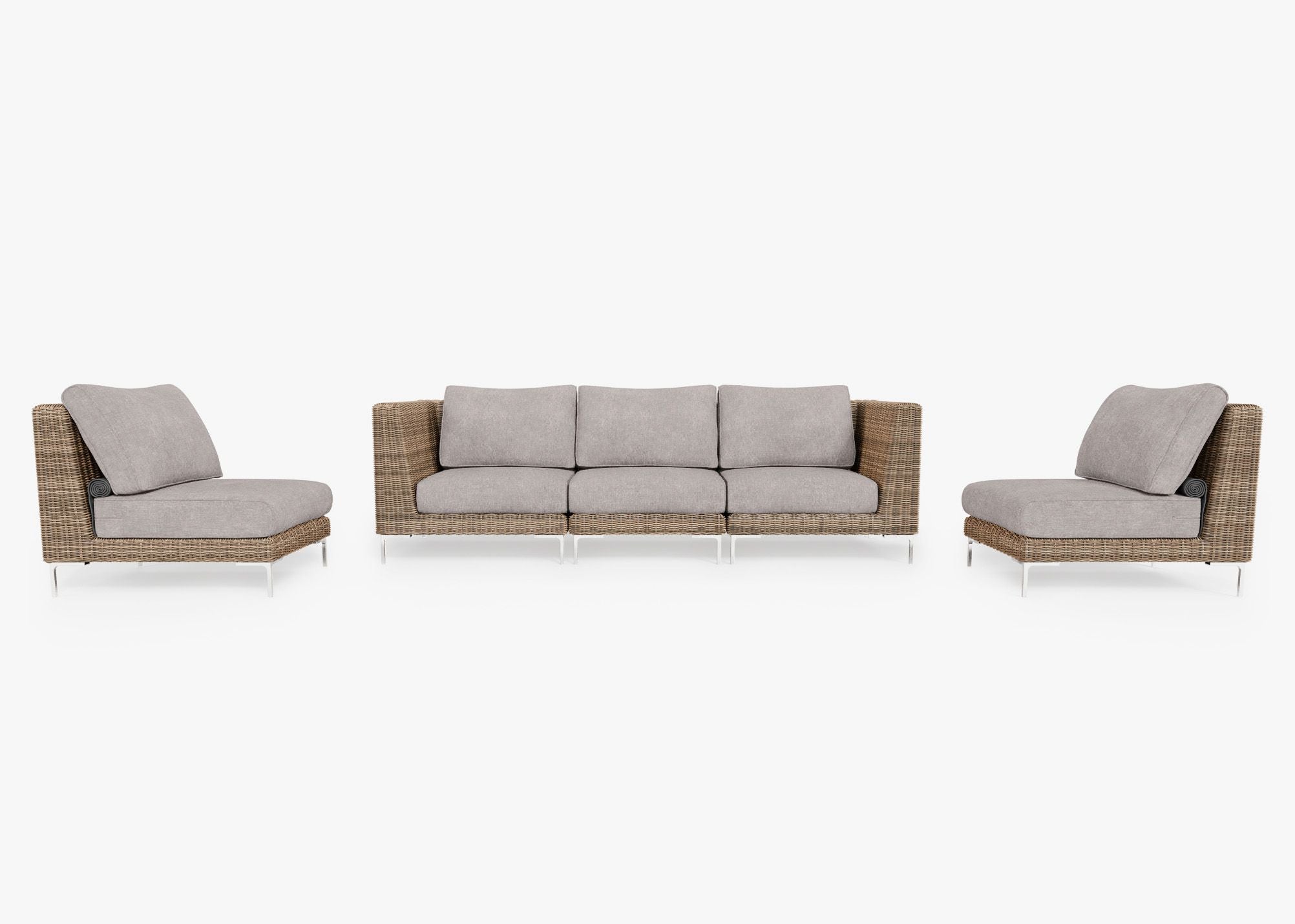 Canapé d'extérieur en osier marron avec fauteuils sans accoudoirs - 5 places