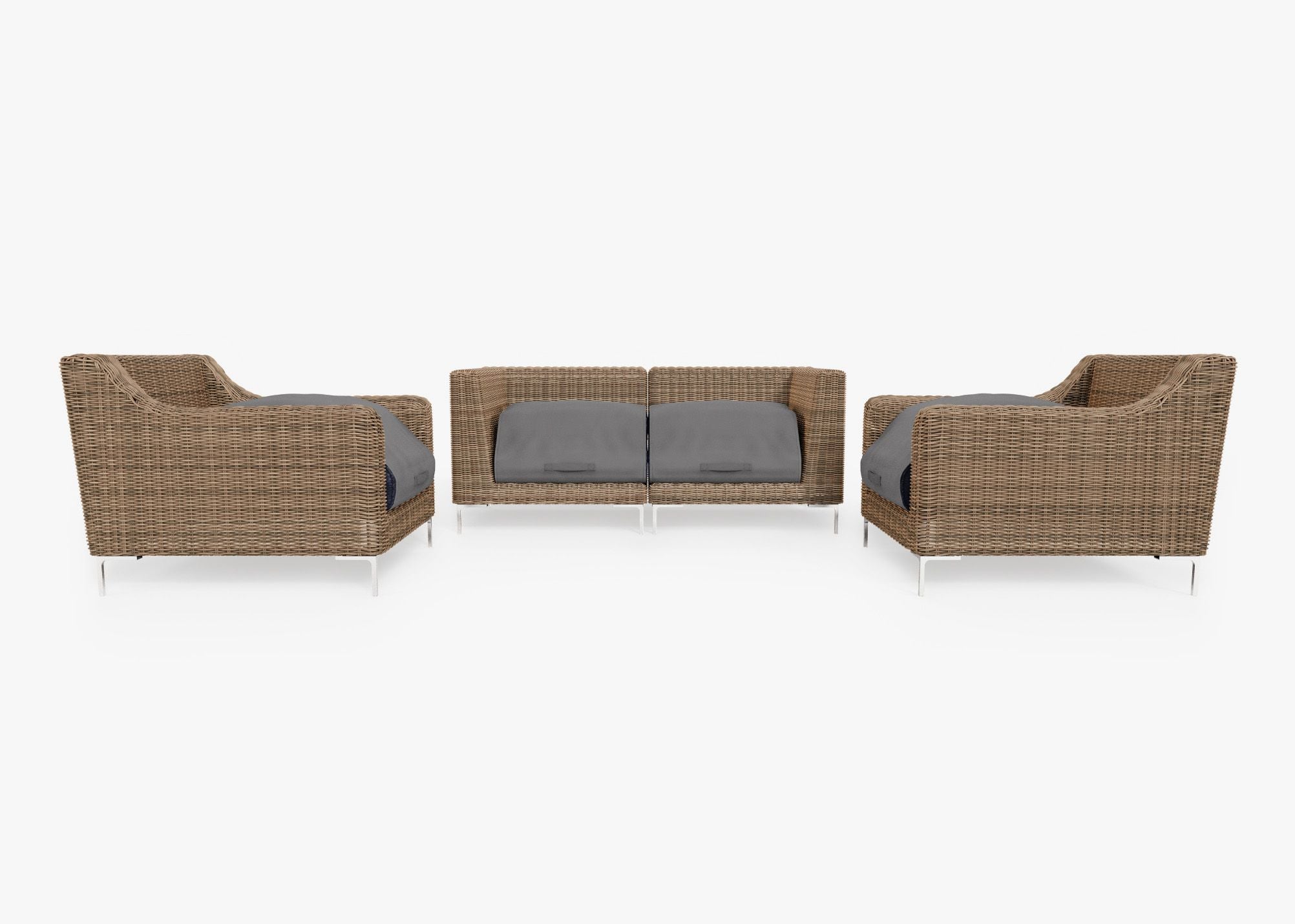 Canapé d'extérieur 4 places en osier marron avec fauteuils