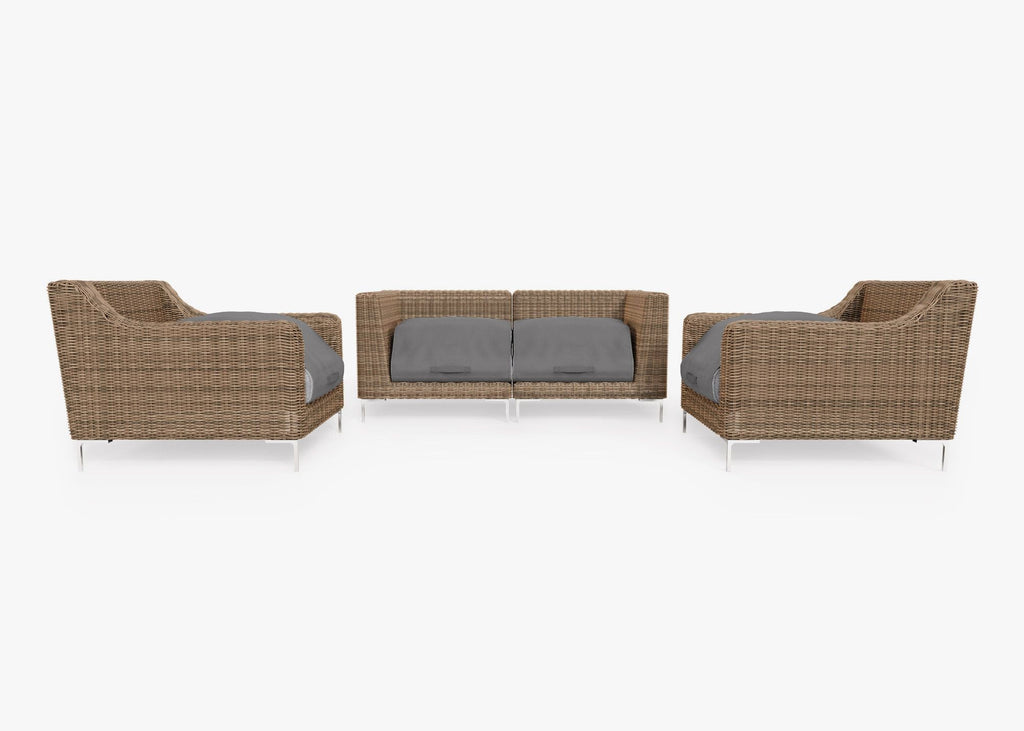 Canapé d'extérieur 4 places en osier marron avec fauteuils