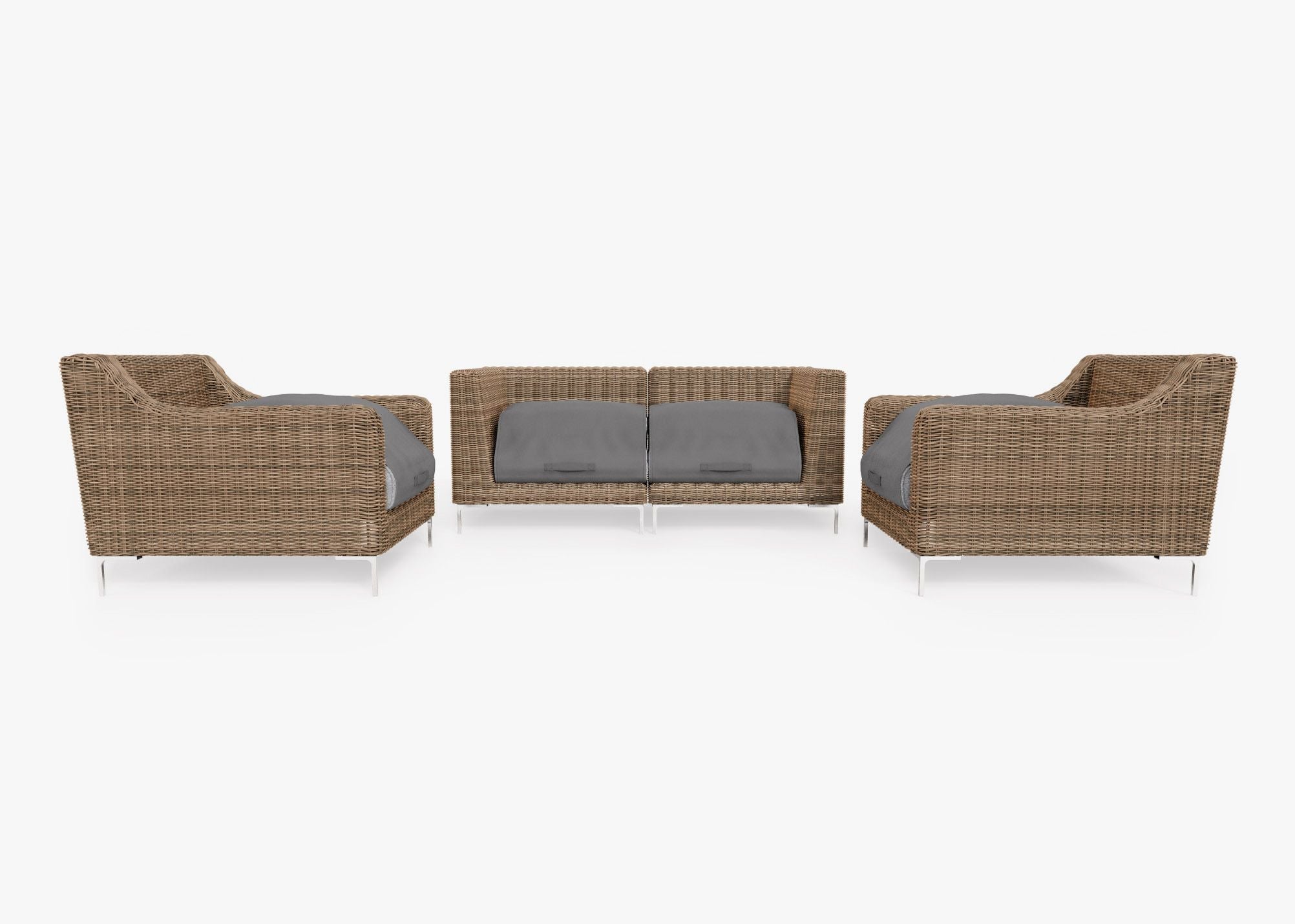 Canapé d'extérieur 4 places en osier marron avec fauteuils