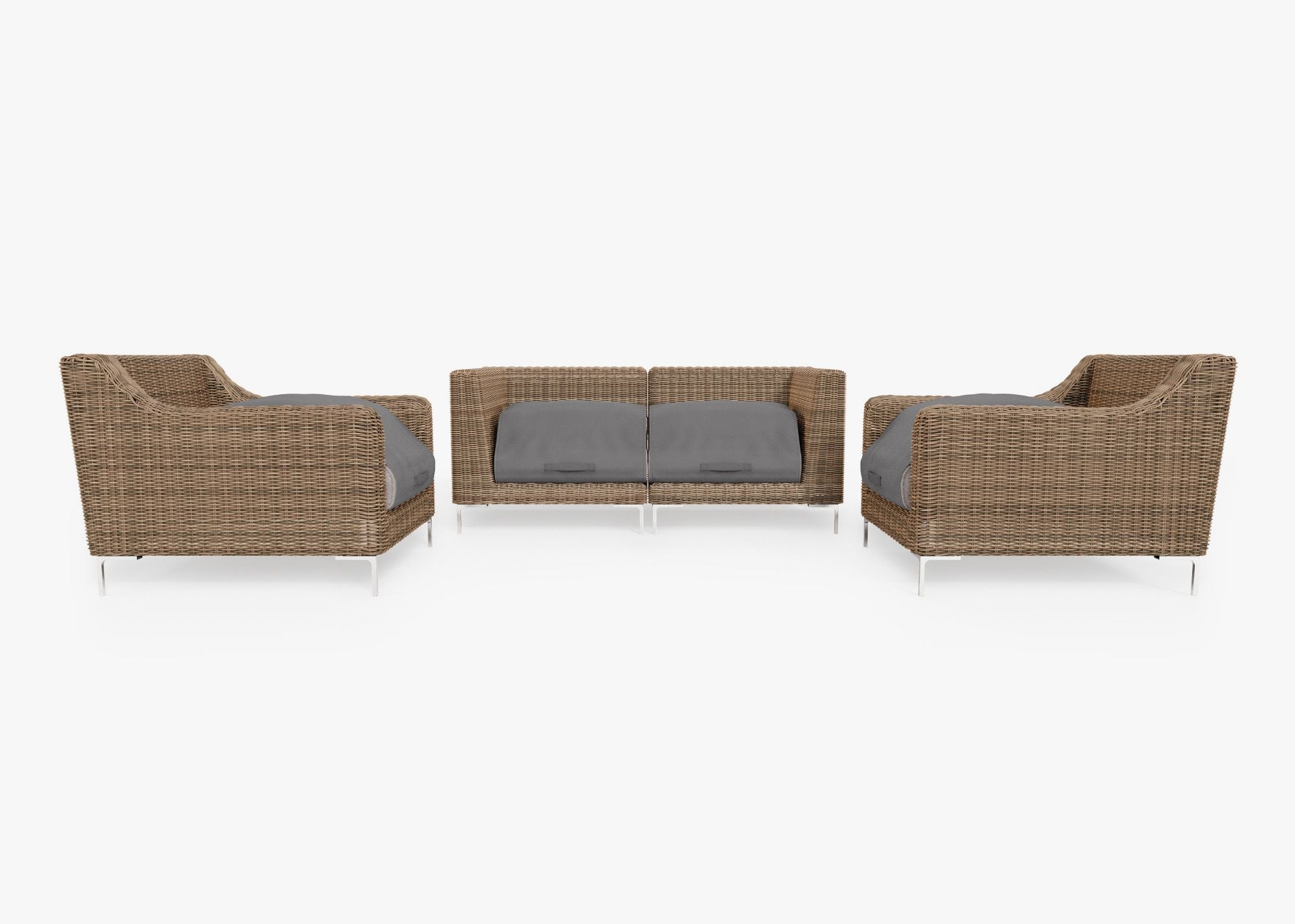 Canapé d'extérieur 4 places en osier marron avec fauteuils