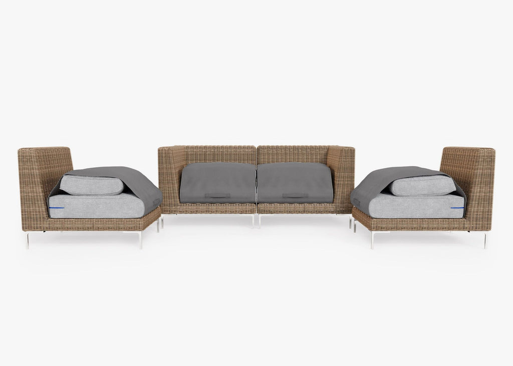 Canapé d'extérieur 4 places en osier marron avec fauteuils sans accoudoirs