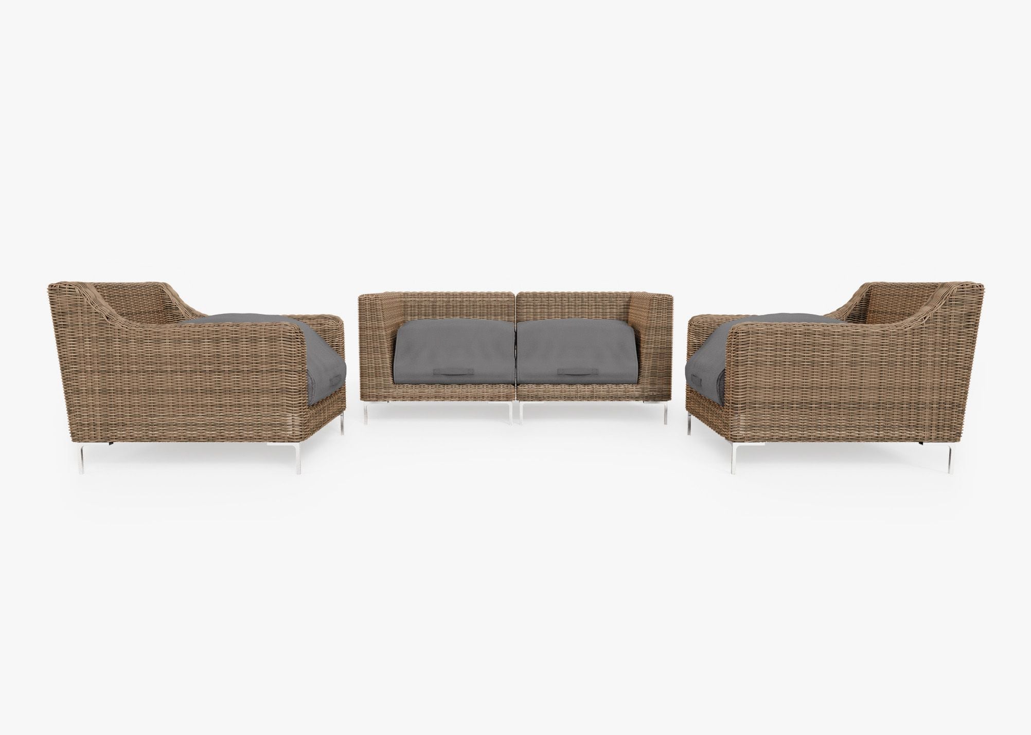 Canapé d'extérieur 4 places en osier marron avec fauteuils