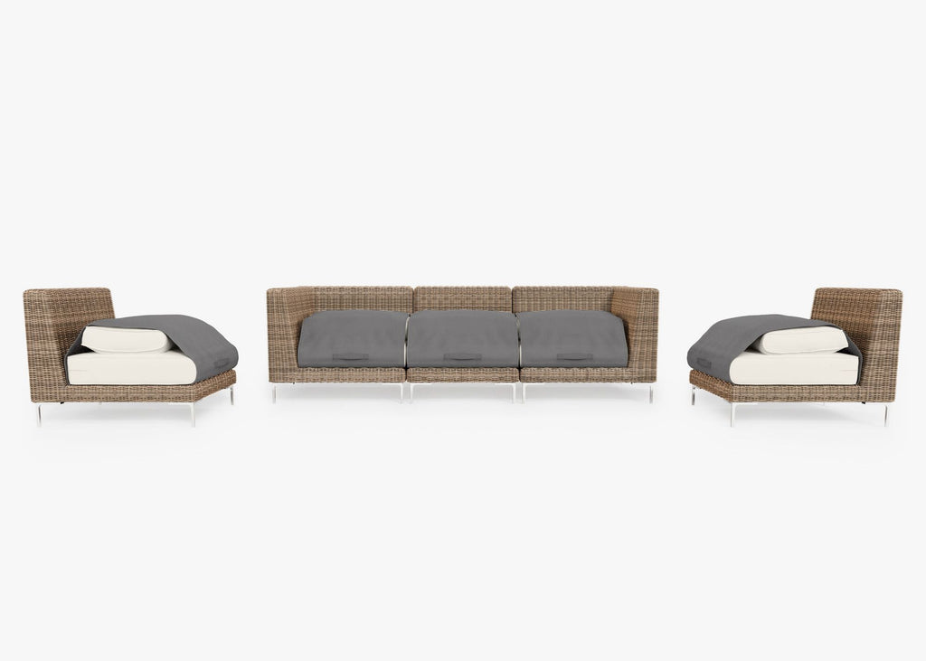 Canapé d'extérieur en osier marron avec fauteuils sans accoudoirs - 5 places