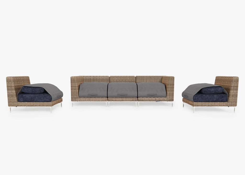 Canapé d'extérieur en osier marron avec fauteuils sans accoudoirs - 5 places