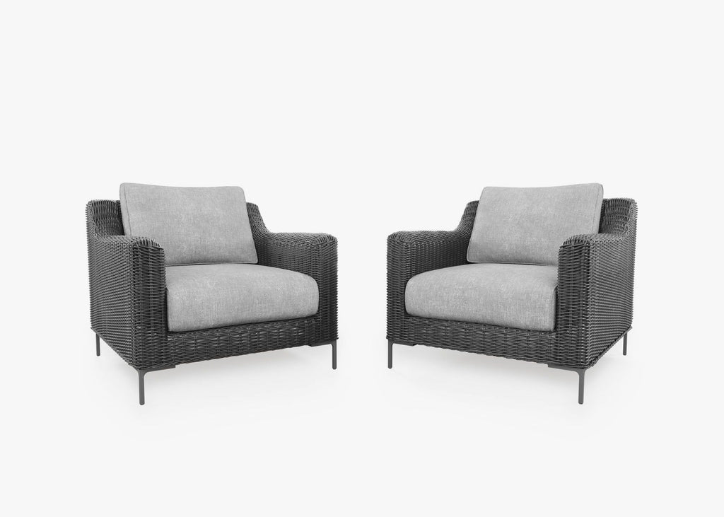 Ensemble de conversation de fauteuil d'extérieur en osier noir