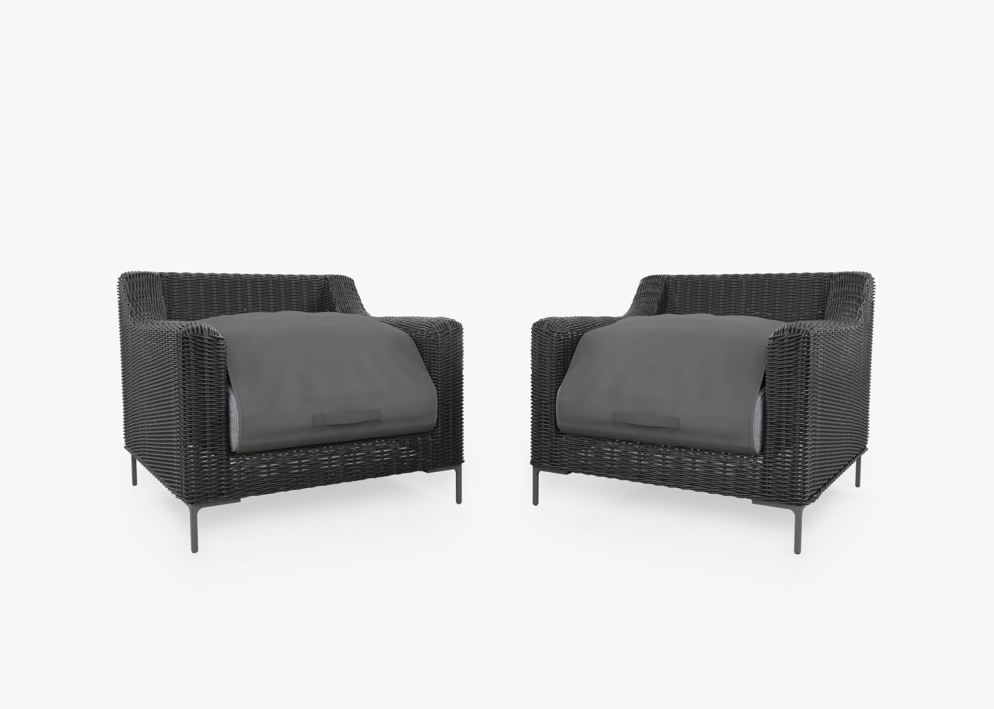 Ensemble de conversation de fauteuil d'extérieur en osier noir